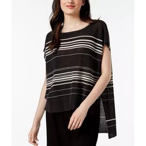 Eileen Fisher Striped Poncho‎ Medium Oversized Crepe Knit Bateau Neck
